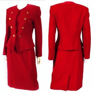 Vintage 1990s DESIGNER true red wool skirt suit